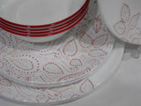 ❤️ NEW 12-pc Corelle LEAF STITCH Dinnerware Set *Rustic Floral RED GRAY Stitches