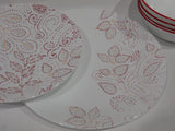 ❤️ NEW 12-pc Corelle LEAF STITCH Dinnerware Set *Rustic Floral RED GRAY Stitches