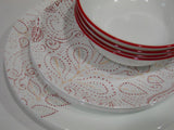 ❤️ NEW 12-pc Corelle LEAF STITCH Dinnerware Set *Rustic Floral RED GRAY Stitches