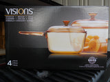 4-pc PYREX Corning VISIONS Amber 2.6-Qt COOKPOT Stewpot & 1.5-Qt SAUCEPAN Pot