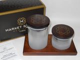 Corelle MARKET STREET New York MILK & SUGAR TRAY Cream Frosted Glass Acacia Wood