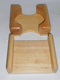 LIGHT OAK Wooden Drink COASTER CADDY Holder 4" ROUND or SQUARE Stoneware Tile Wood