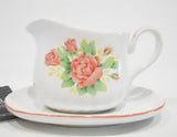*NEW Corelle ELEGANT ROSE 2 Cup GRAVY BOAT w/UNDERPLATE Stoneware Pink Floral