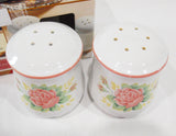 Corelle ELEGANT ROSE Stoneware SALT & PEPPER SHAKER SET Pink Floral w/ Box