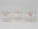 ❤️ Corelle 3 ENGLISH BREAKFAST 8-oz Old Fashioned JUICE GLASSES Rosettes PINK BLUE
