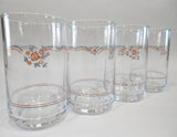 ❤️ NEW Corelle 4 ENGLISH BREAKFAST 7-oz JUICE GLASSES Rosettes PINK BLUE Ribbon