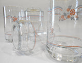 ❤️ NEW Corelle 4 ENGLISH BREAKFAST 7-oz JUICE GLASSES Rosettes PINK BLUE Ribbon