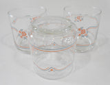 ❤️ Corelle 3 ENGLISH BREAKFAST 8-oz Old Fashioned JUICE GLASSES Rosettes PINK BLUE