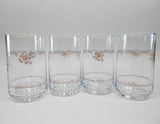 ❤️ NEW Corelle 4 ENGLISH BREAKFAST 7-oz JUICE GLASSES Rosettes PINK BLUE Ribbon