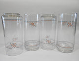 ❤️ NEW Corelle 4 ENGLISH BREAKFAST 16 oz GLASS Tumblers PINK Rosettes BLUE Ribbon