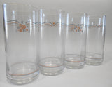 ❤️ NEW Corelle 4 ENGLISH BREAKFAST 16 oz GLASS Tumblers PINK Rosettes BLUE Ribbon