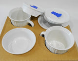 ❤️ NEW 8-pc Corningware FRENCH WHITE 16-oz DISH & MUGS w/POP-INS VENT COVER Lids