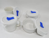 ❤️ NEW 8-pc Corningware FRENCH WHITE 16-oz DISH & MUGS w/POP-INS VENT COVER Lids