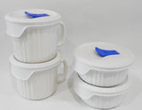 ❤️ NEW 8-pc Corningware FRENCH WHITE 16-oz DISH & MUGS w/POP-INS VENT COVER Lids