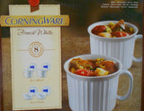 ❤️ NEW 8-pc Corningware FRENCH WHITE 16-oz DISH & MUGS w/POP-INS VENT COVER Lids