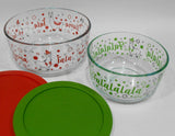 ❤️ 4-pc Pyrex CHRISTMAS FALALA LLAMA Storage Set 7 & 4 Cup BOWLS Holiday Red Green