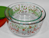 ❤️ 4-pc Pyrex CHRISTMAS FALALA LLAMA Storage Set 7 & 4 Cup BOWLS Holiday Red Green
