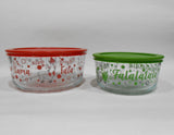 ❤️ 4-pc Pyrex CHRISTMAS FALALA LLAMA Storage Set 7 & 4 Cup BOWLS Holiday Red Green