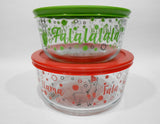 ❤️ 4-pc Pyrex CHRISTMAS FALALA LLAMA Storage Set 7 & 4 Cup BOWLS Holiday Red Green