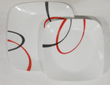 16-pc CORELLE Square FINE LINES DINNERWARE SET *Black Red Sweeping Arcs