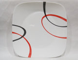 16-pc CORELLE Square FINE LINES DINNERWARE SET *Black Red Sweeping Arcs