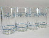 4 Corelle FIRST OF SPRING 10-oz GLASSES 4 3/4 Tumblers White Blue Floral Blossom