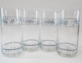 4 *NEW Corelle FIRST of SPRING 16-oz GLASSES Cooler Low Foot Tumblers White Blue Blossoms