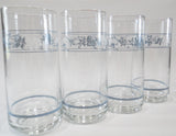 4 *NEW Corelle FIRST of SPRING 16-oz GLASSES Cooler Low Foot Tumblers White Blue Blossoms