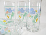 *New 4 Corelle FRIENDSHIP 16-oz TUMBLER GLASSES *Pastel Floral Pink Yellow Blue