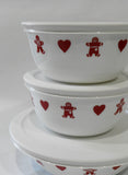 ❤️ 6-pc Corelle GINGERBREAD MEN & HEARTS Bowls & Cover Set Christmas Valentines