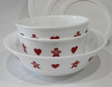 ❤️ 6-pc Corelle GINGERBREAD MEN & HEARTS Bowls & Cover Set Christmas Valentines
