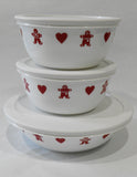 ❤️ 6-pc Corelle GINGERBREAD MEN & HEARTS Bowls & Cover Set Christmas Valentines