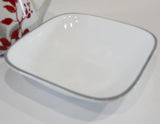 Corelle GRAY GREY RIM Square 10-oz DESSERT BOWL Fruit Sauce Adlyn, Jacaranda, Kyoto Night