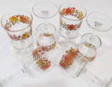 ❤️ 6 Corelle INDIAN SUMMER 8-oz WINE GOBLETS Water Glasses Autumn Orange Floral