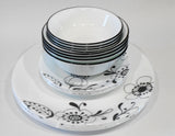 ❤️ 16-pc Corelle INKED POPPY DINNERWARE SET Plates Bowls BLACK FLORAL on WHITE
