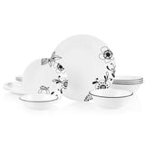 ❤️ 16-pc Corelle INKED POPPY DINNERWARE SET Plates Bowls BLACK FLORAL on WHITE