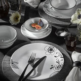 ❤️ 16-pc Corelle INKED POPPY DINNERWARE SET Plates Bowls BLACK FLORAL on WHITE
