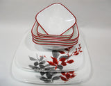 ❤️ 16-pc CORELLE KYOTO LEAVES Dinnerware Set w/ DESSERT BOWLS Watercolor Red Gray
