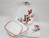 ❤️ 16-pc CORELLE KYOTO LEAVES Dinnerware Set w/ DESSERT BOWLS Watercolor Red Gray