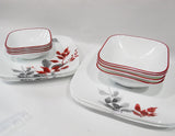 ❤️ 16-pc CORELLE KYOTO LEAVES Dinnerware Set w/ DESSERT BOWLS Watercolor Red Gray