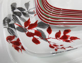 ❤️ 16-pc CORELLE KYOTO LEAVES Dinnerware Set w/ DESSERT BOWLS Watercolor Red Gray
