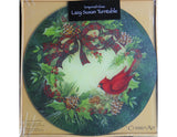 CARDINAL WREATH 13" Tempered Glass LAZY SUSAN Holiday Pine Cones Holly & Ribbon