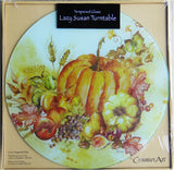 WATERCOLOR HARVEST PUMPKINS 13" Tempered Glass LAZY SUSAN & Wooden SERVING TRAY