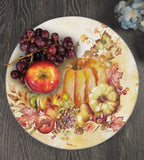 WATERCOLOR HARVEST PUMPKINS 13" Tempered Glass LAZY SUSAN & Wooden SERVING TRAY