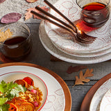 ❤️ NEW 12-pc Corelle LEAF STITCH Dinnerware Set *Rustic Floral RED GRAY Stitches