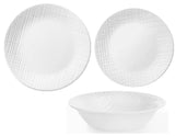 ❤️ 12-pc Corelle LINEN WEAVE DINNERWARE SET Plates Bowls *White Embossed