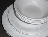 ❤️ 16-pc Corelle LINEN WEAVE DINNERWARE SET Plates Bowls Mugs *White Embossed