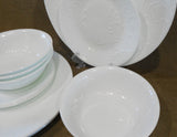 ❤️ NEW 12-pc Corelle MADELINE DINNERWARE SET White Embossed Floral Cherish