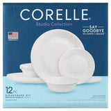 ❤️ NEW 12-pc Corelle MADELINE DINNERWARE SET White Embossed Floral Cherish