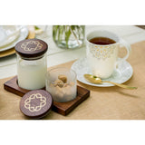 Corelle MARKET STREET New York MILK & SUGAR TRAY Cream Frosted Glass Acacia Wood
